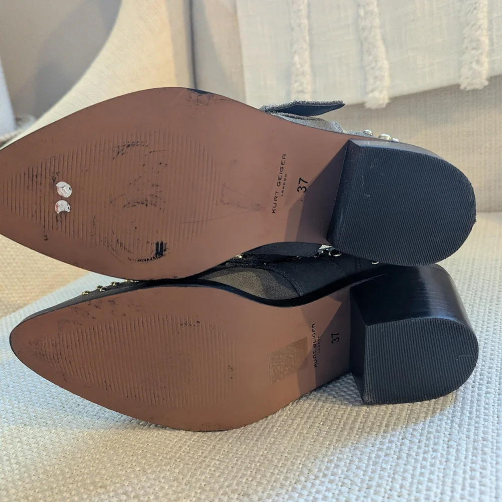 KURT GEIGER London Sybil Studded Ankle Boots Olive Suede Size 37 (6.5-7)